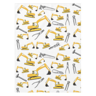 Excavator Construction Trucks and Tools Pattern Tablecloth