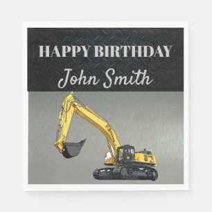 Excavator Construction Work Equipment Birthday Napkin