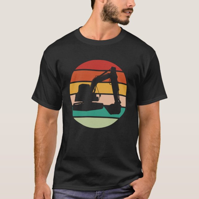 Excavator Driver Retro Sunset Heavy Equipment Oper T-Shirt (Front)