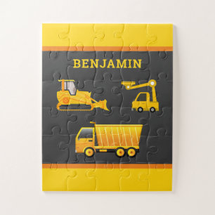 Excavator Dump Truck Construction Theme Kids Name Jigsaw Puzzle