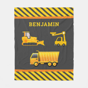 Excavator Dump Truck Construction Theme Kids Room Fleece Blanket