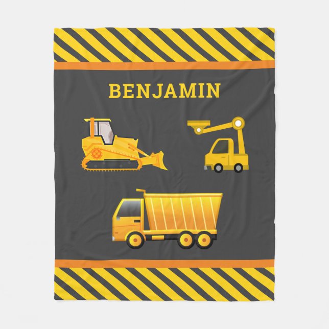 Excavator Dump Truck Construction Theme Kids Room Fleece Blanket (Front)