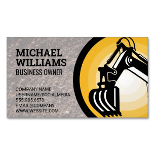 Excavator   Earth Mover Logo Magnetic Business Card