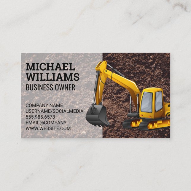 Excavator | Earth Mover Vehicle Business Card (Front)