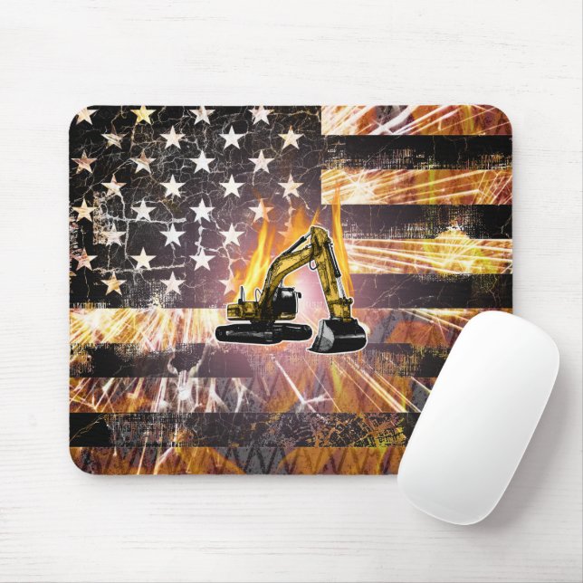 Excavator Flag Sparks Mouse Mat (With Mouse)