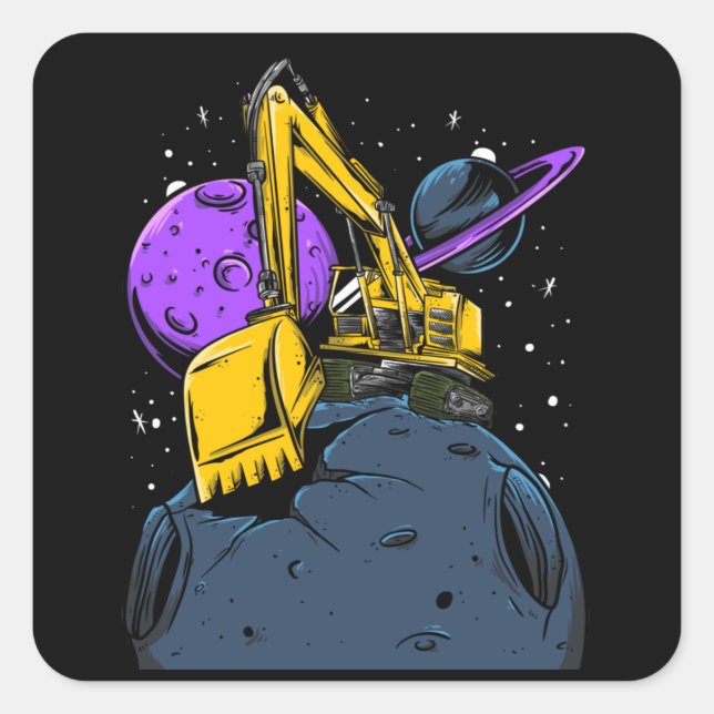 Excavator Funny Moon Square Sticker (Front)