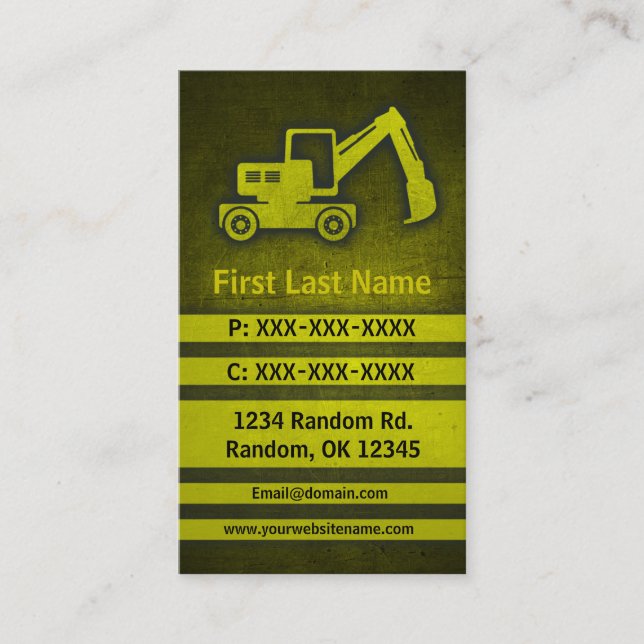 Excavator grunge custom construction cards (Front)