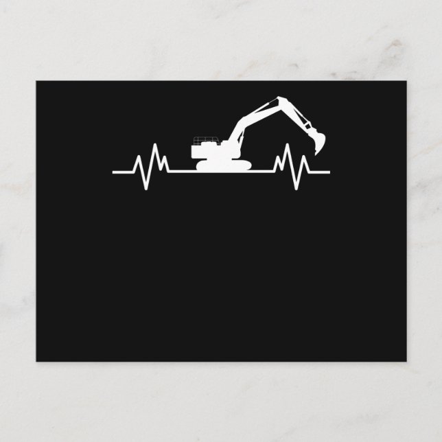 Excavator Heartbeat Motif Construction Worker Gift Postcard (Front)