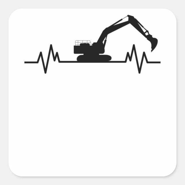 Excavator Heartbeat Motif Construction Worker Gift Square Sticker (Front)