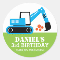 Excavator Kids Builder Birthday Party Stickers