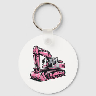 Excavator Pink Ribbon Breast Cancer Awareness Key Ring