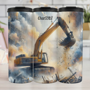 Excavator Power: Construction, Dust, Sky Thermal Tumbler