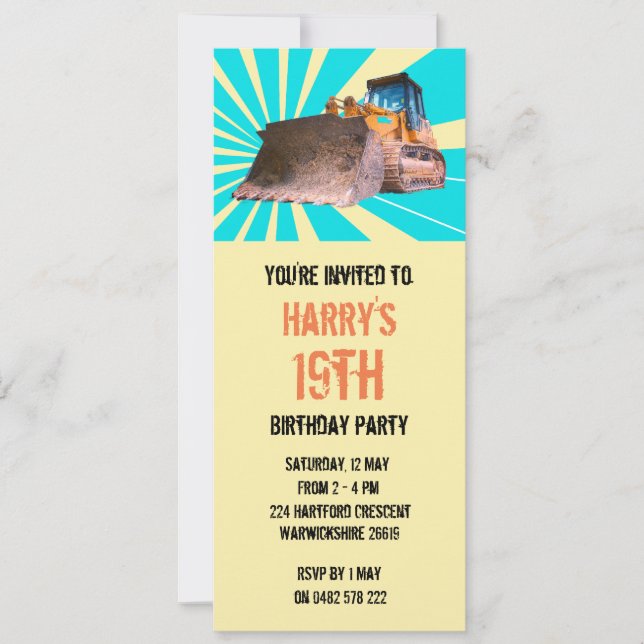 Excavator Themed Invitation (Front)