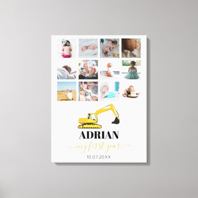 Excavator Truck Baby First Year Photo Collage Canvas Print (Front)