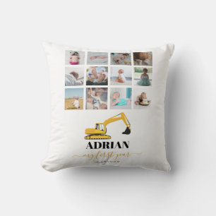 Excavator Truck Baby First Year Photo Collage Cushion