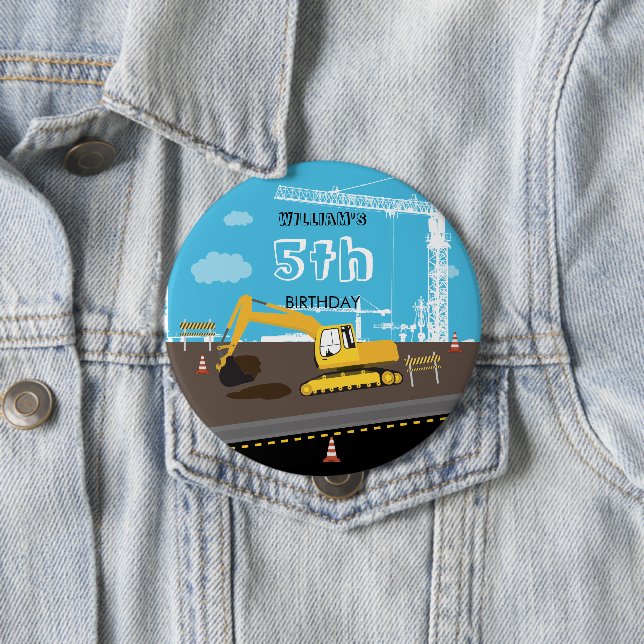 Excavator Truck Construction Trucks Birthday Party 10 Cm Round Badge (In Situ)