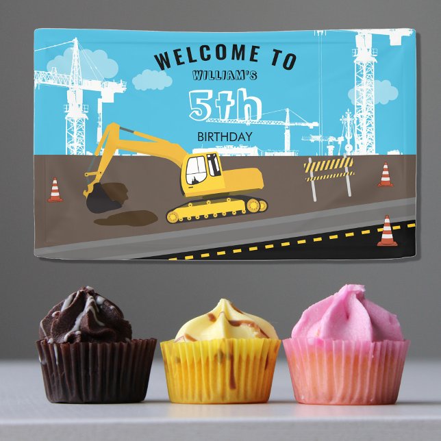 Excavator Truck Construction Trucks Birthday Party Banner (Creator Uploaded)