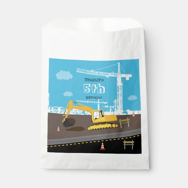 Excavator Truck Construction Trucks Birthday Party Favour Bags (Front)