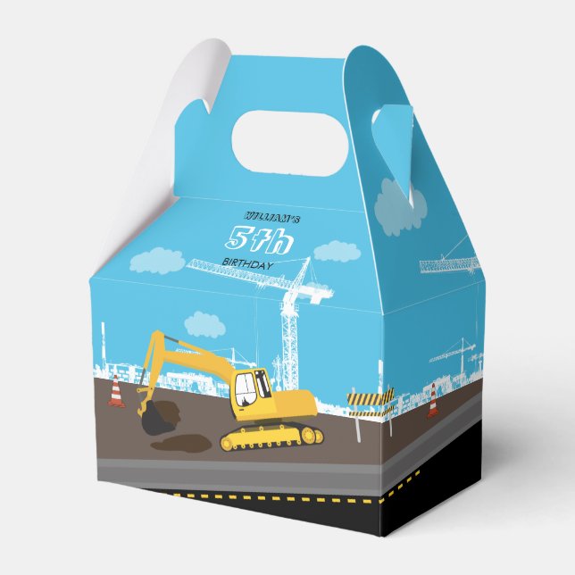 Excavator Truck Construction Trucks Birthday Party Favour Box (Front Side)