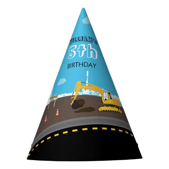 Excavator Truck Construction Trucks Birthday Party Hat (Front)