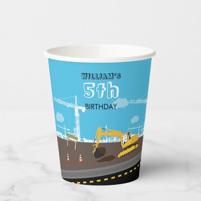Excavator Truck Construction Trucks Birthday Party Paper Cups (Left)