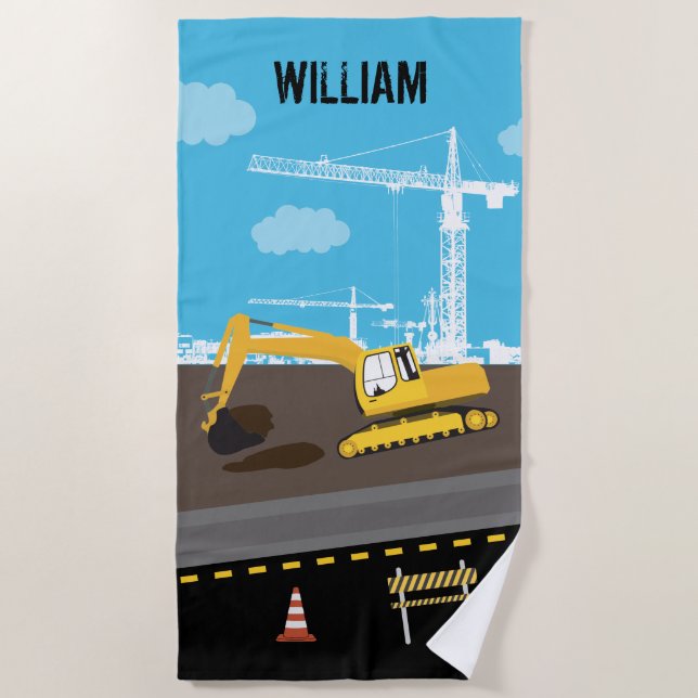 Excavator Truck Construction Trucks Site   Beach Towel (Front)