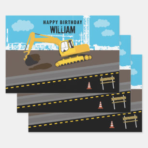 Excavator Truck Construction Trucks Site Birthday Wrapping Paper Sheet