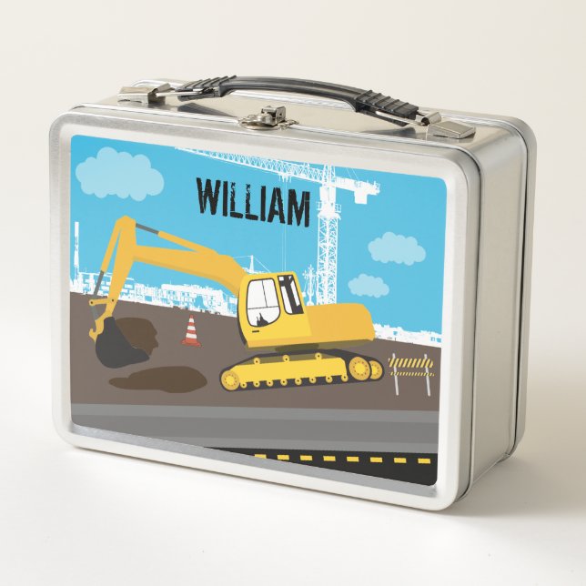 Excavator Truck Construction Trucks Site   Metal Lunch Box (Front)