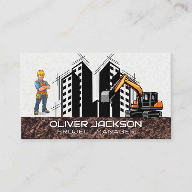 Excavator Vehicle | Construction Worker  Business Card (Front)