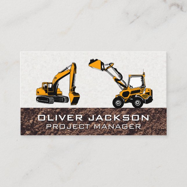 Excavators | Construction Heavy Machinery Vehicles Business Card (Front)