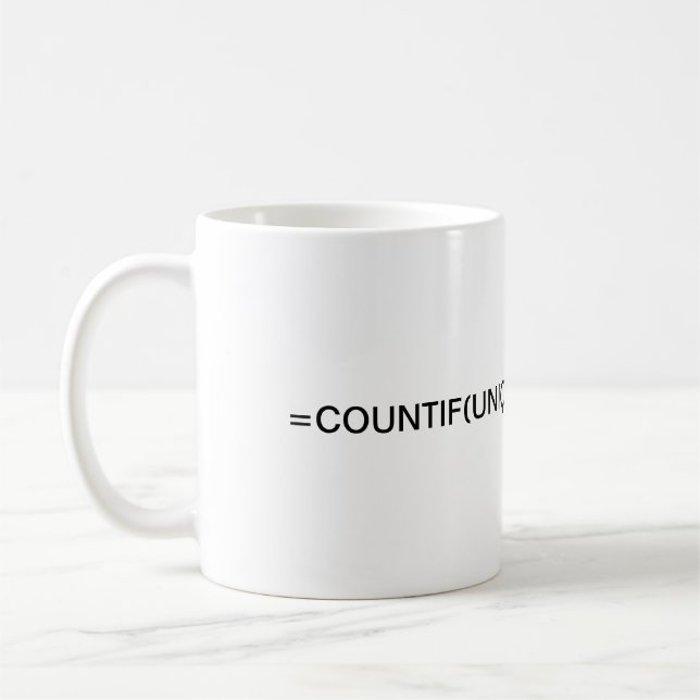 Excel formula:  formula countif and Unique Coffee  Coffee Mug (Left)