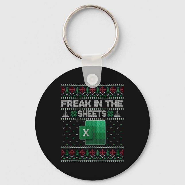 Excel Freak In The Sheets Spreadsheet Ugly Sweater Key Ring (Front)