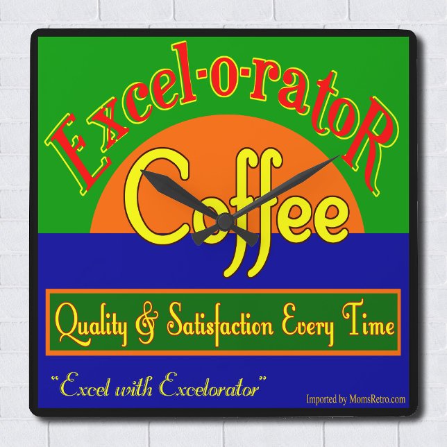 Excel-o-rator Coffee Funny Retro Square Wall Clock (Excel-o-rator Coffee Funny Retro Square Wall Clock)