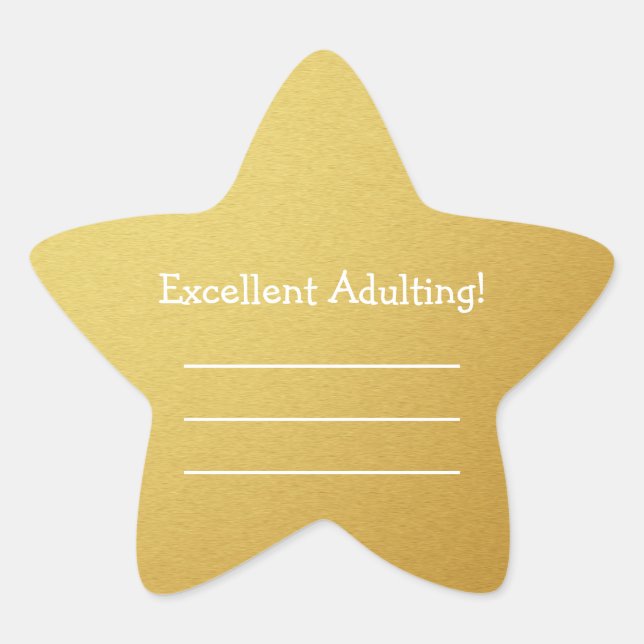 Excellent Adulting Write Your Own Funny Gold Stars Star Sticker (Front)