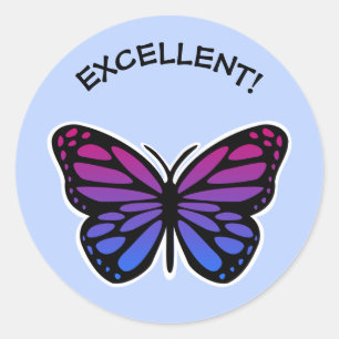 Excellent butterfly teachers blue praise classic round sticker