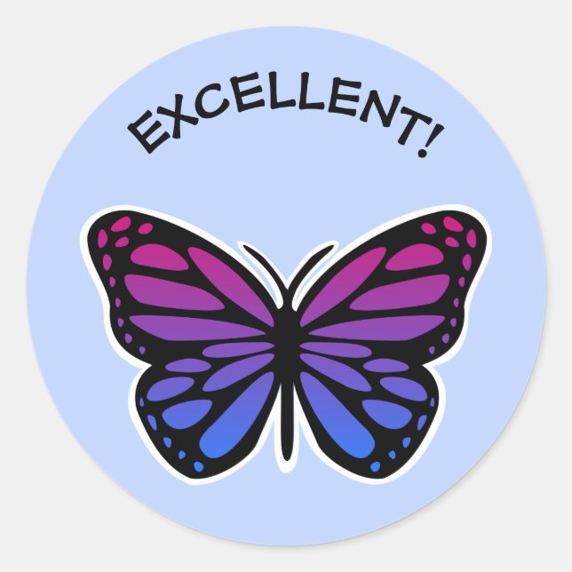 Excellent butterfly teachers blue praise classic round sticker (Front)