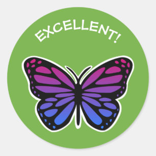 Excellent butterfly teachers green praise classic round sticker
