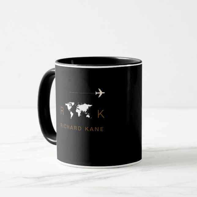 Excellent Classy Black Monogrammed Mug (Front Left)