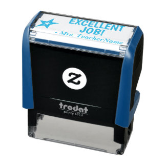 "EXCELLENT JOB!" + Teacher Name Rubber Stamp