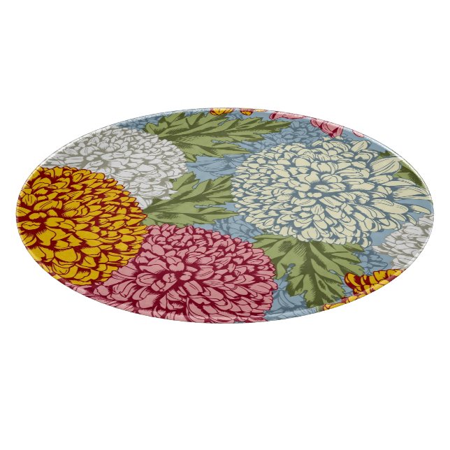Excellent pattern with chrysanthemums cutting board (Corner)