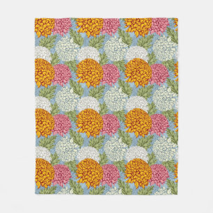 Excellent pattern with chrysanthemums fleece blanket