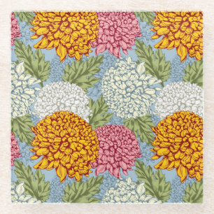 Excellent pattern with chrysanthemums glass coaster