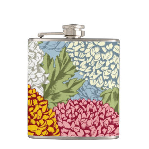 Excellent pattern with chrysanthemums hip flask