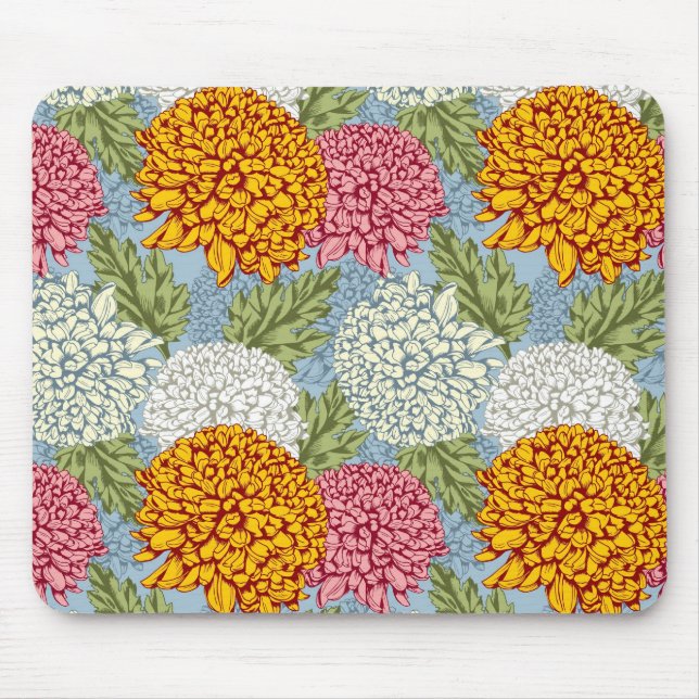 Excellent pattern with chrysanthemums mouse mat (Front)