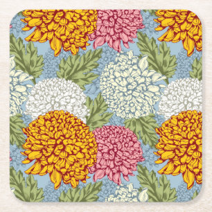 Excellent pattern with chrysanthemums square paper coaster