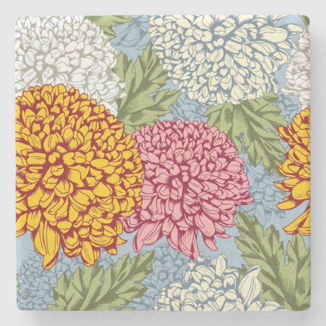 Excellent pattern with chrysanthemums stone coaster (Front)