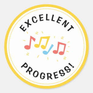 Excellent Progress Music Notes Fun Reward Classic Round Sticker