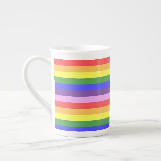 Excellent quality Rainbow Stripe Bright Colours Bone China Mug (Left)