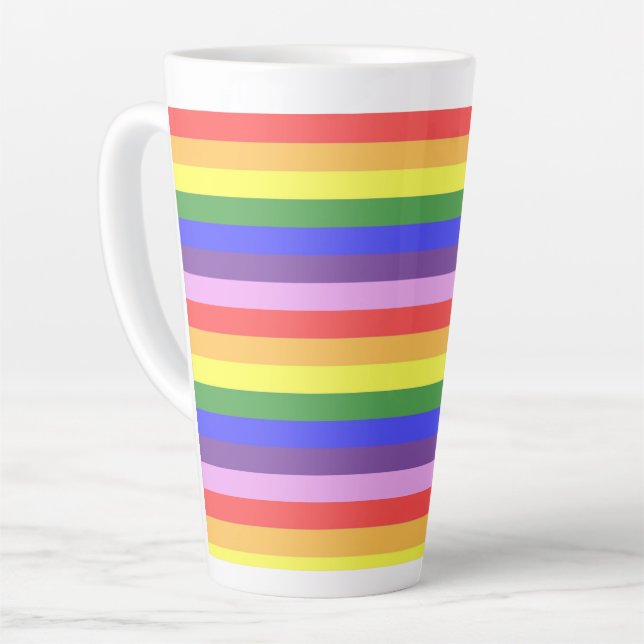 Excellent quality Rainbow Stripe Bright Colours Latte Mug (Left Angle)