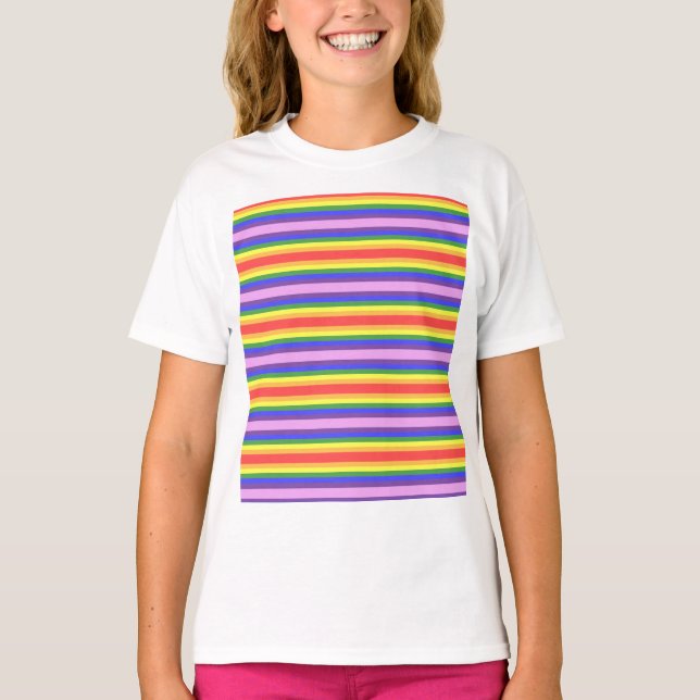 Excellent quality Rainbow Stripe Bright Colours T-Shirt (Front)